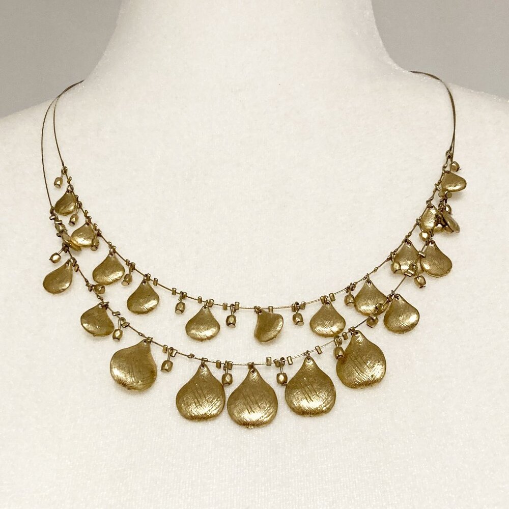 Coldwater Creek Layered Wire Necklace Pear Shaped Pendants Gold Tone